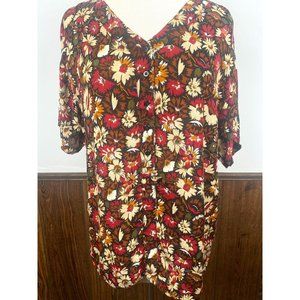 Vintage 90S 2X Floral Secretary Blouse Short Sleeve Button Up
